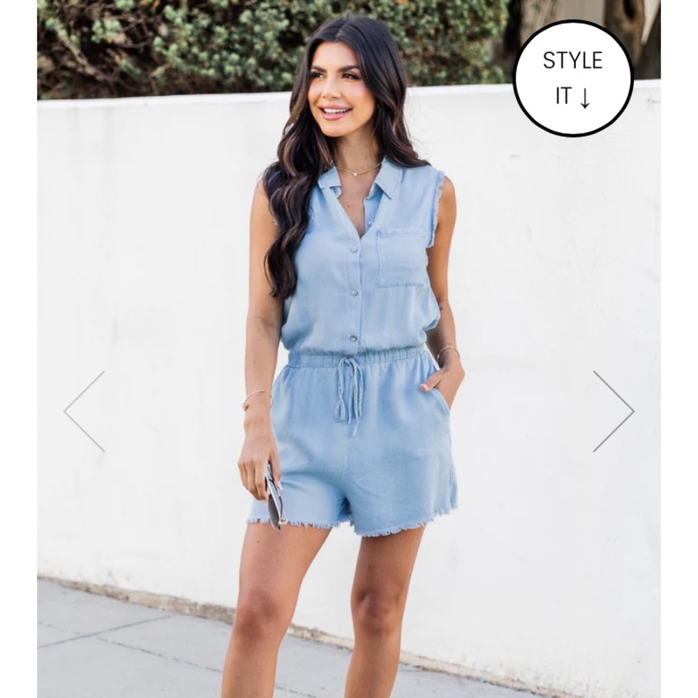 Pink Lily denim chambray romper